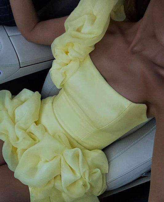 Yellow One Shoudler Sleeveless Homecoming Dress S6935