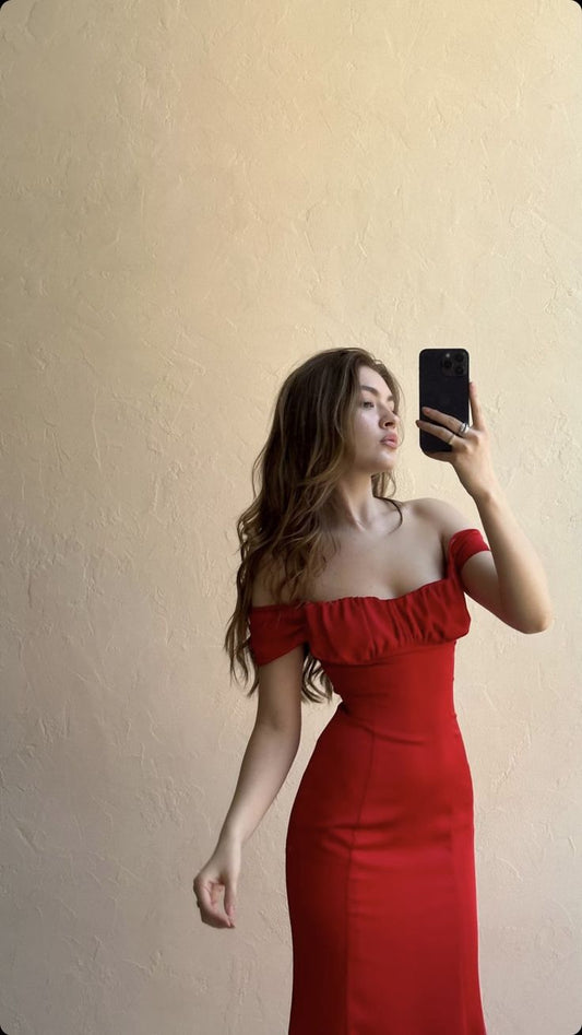 Off Shoulder Red Evening Gowns Sexy Prom Party Dresses S6925