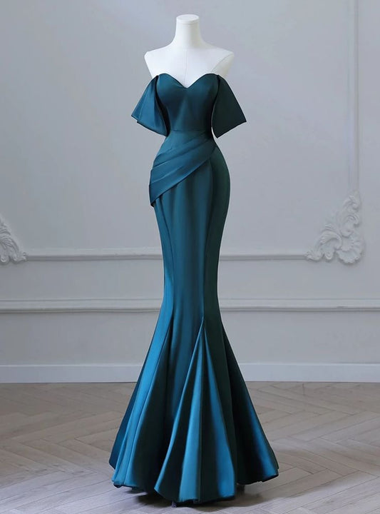 Satin Off the Shoulder Pleats Prom Dress Evening Dress S6910