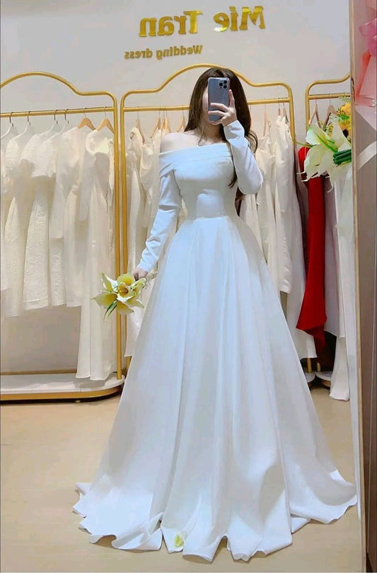 White Off Shoulder Evening Dresses Long Prom Party Gown S6903
