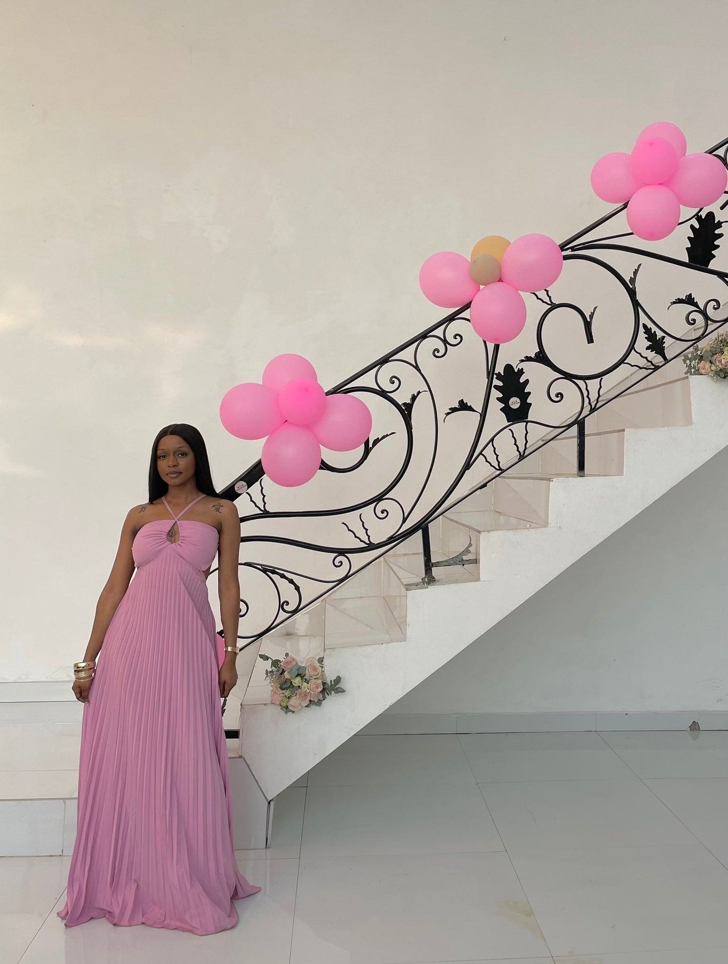 Pink Pleated Party Dress, Long Formal Evening Gowns S6865