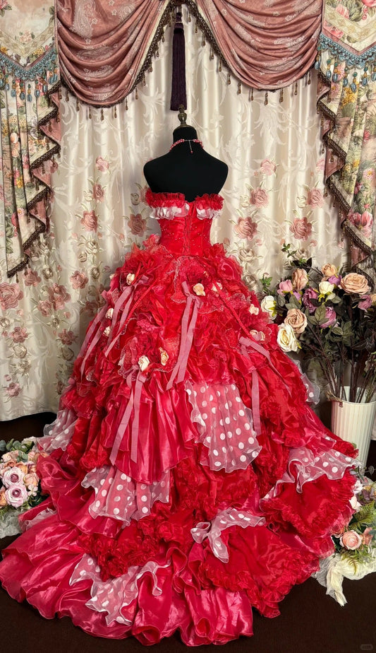 Red A Line Strapless Long Princess Dress, Formal Evening Gowns S6859