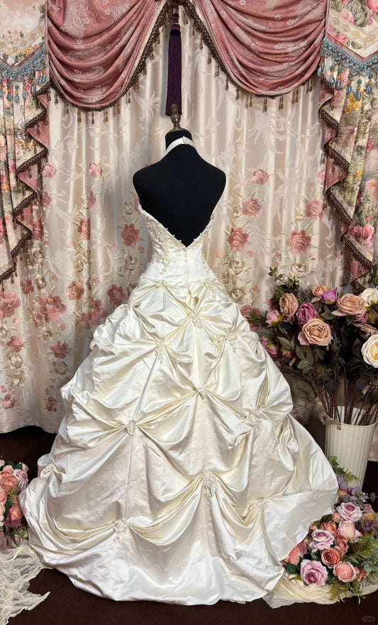 Vintage A line Ball Gown Halter Long Wedding Dresses S6847