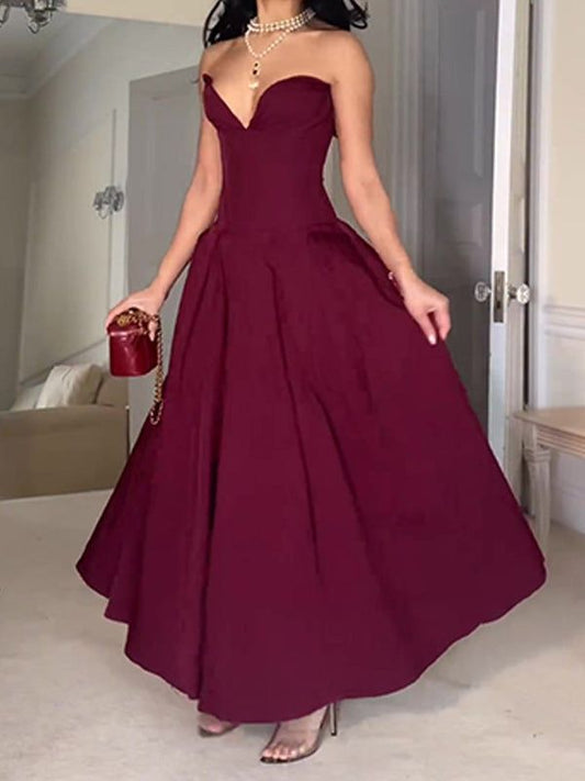 Burgundy A-line Princess Evening Dress S6821