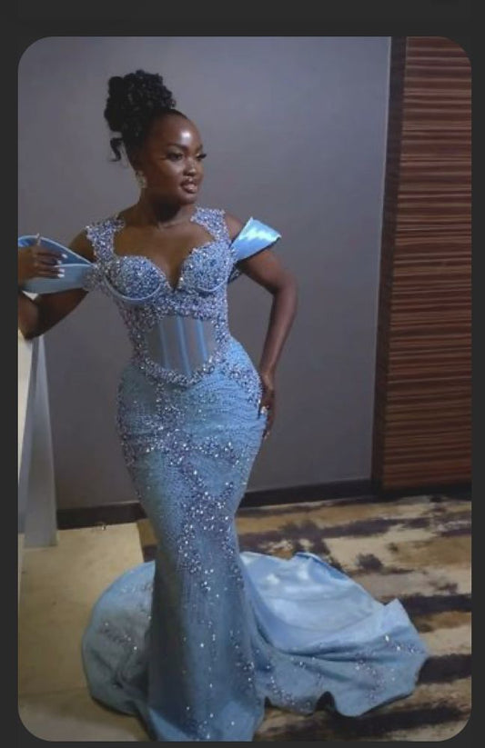 Blue Mermaid Long Prom Dresses, Evening Gown For Black Girl S6802