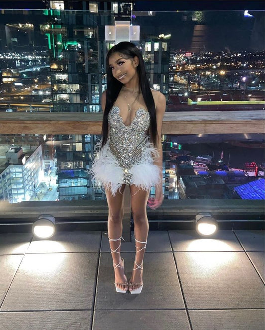 Beaded Short Party Dress For Black Girls, Birthday Outfits S6791