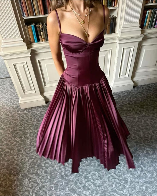 Elegant Burgundy Pleated Evening Dress Sleeveless Women Sexy Party Dresses S6775