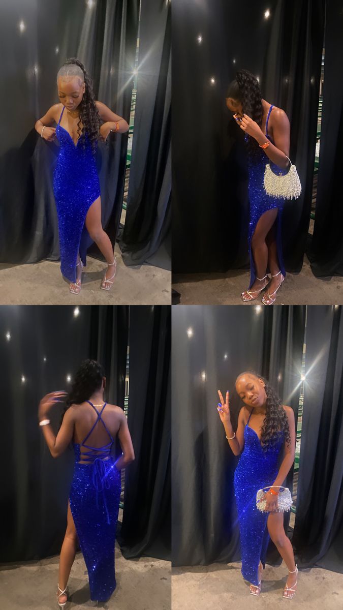 Royal Blue Sequin Evening Dress Sleeveless Women Sexy Party Dresses S6776