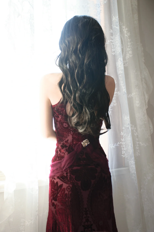 Burgundy Halter Party Dress, Long Formal Evening Gowns S6877