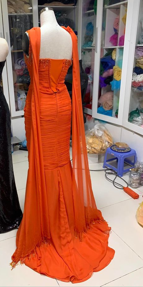 Orange Mermaid Party Dress, Long Formal Evening Gowns S6864