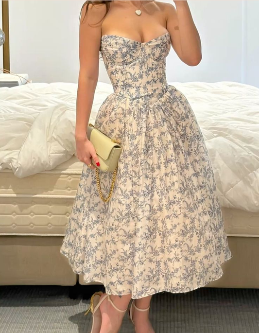 A Line Strapless Birthday Party Dress Midi Evening Dress S6779