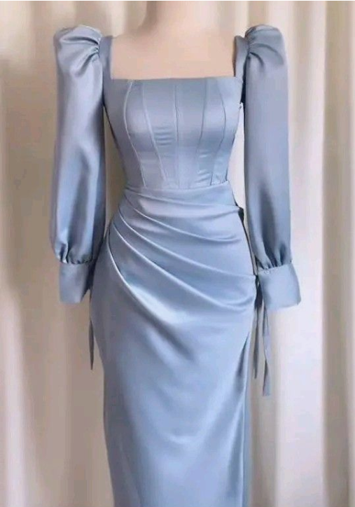 Sky Blue Satin Long Evening Dress Party Dress Prom Dress S6698