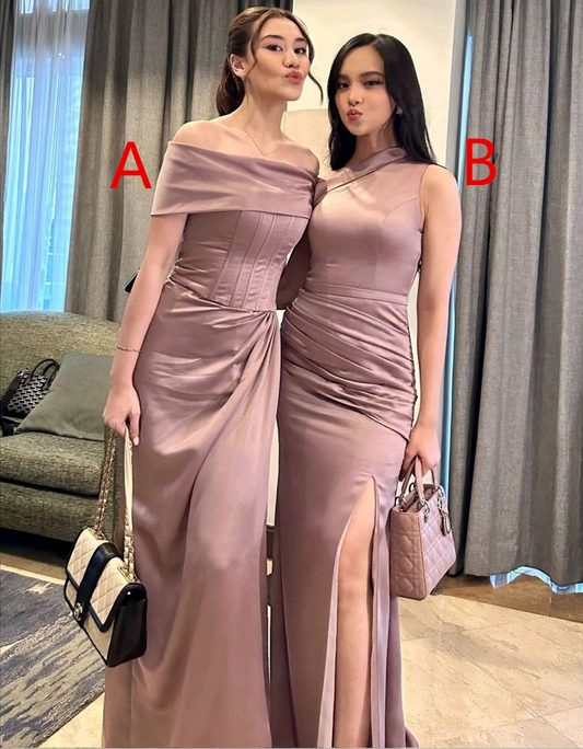 Dusty Pink Long Evening Dress Party Dress Bridesmaid dresses With Slit S6695