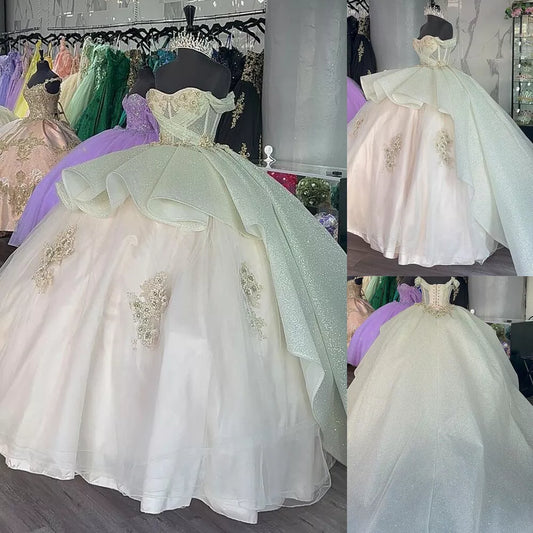 Sage Quince Dress off shoulder ball gown prom dress S3525