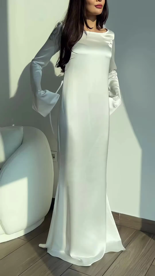 Elegant Round Neck Mermaid Dress Lace Up Flare Sleeve Long Dress for Women S6690