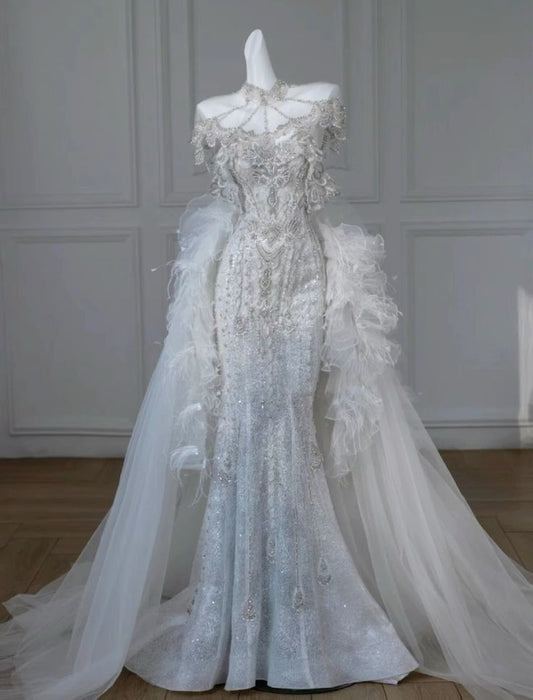 Elegant Mermaid Sweetheart Tulle Lace Long Wedding Dresses S6403
