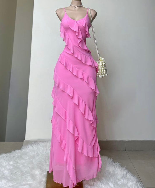 Sheath Sleeveless Pink Chiffon Prom Dress 22th Birthday Outfit S5992