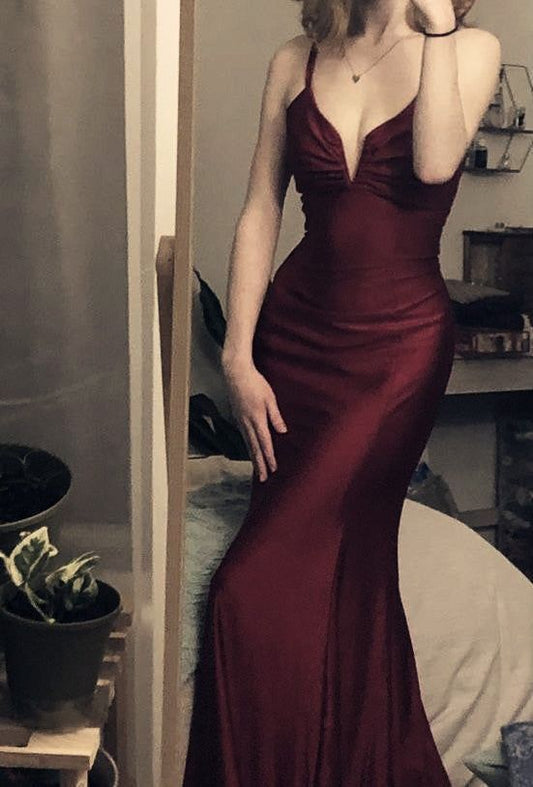 Modest Mermaid Burgundy Prom Dresses 22th Birthday Outfit S6066