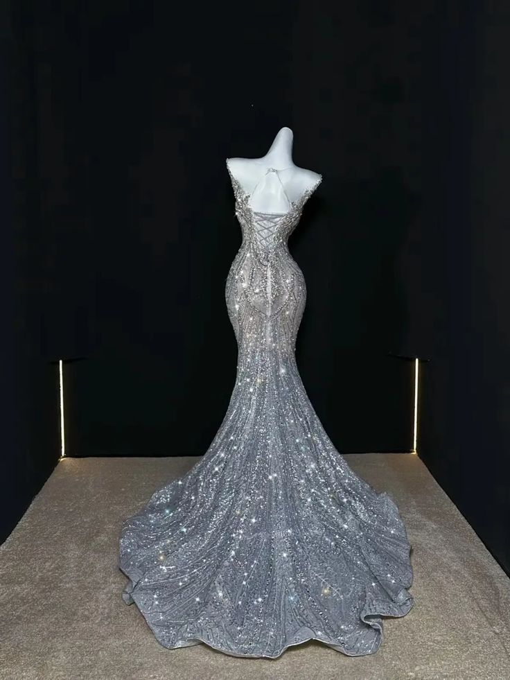 Silver Sequin Mermaid Long Princess Dress Evening Gown S6567