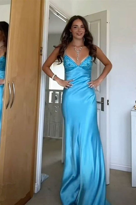 Long Evening Prom Dresses, Blue Prom Dress S6112