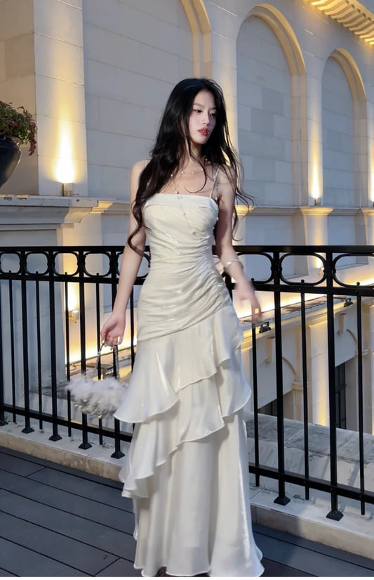 luxury spaghetti straps dress mermaid evening gowns birthday dress S5932