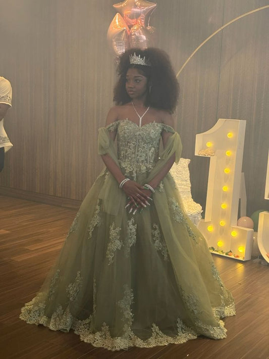 Off-Shoulder Quinceanera Dresses Lace Formal Princess Birthday Party Gowns S5962