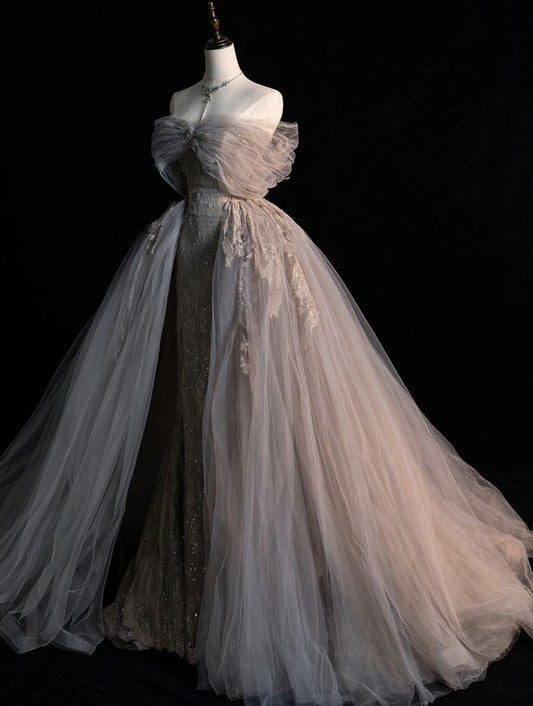 Tulle Lace Long Prom Dress, Evening Formal Dress A-line Birthday Party Dress S6349