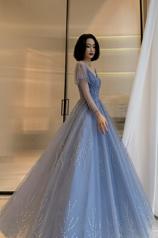 Blue Tulle Long Formal Dress Party Dress, Beautiful Blue Prom Dresses S6371
