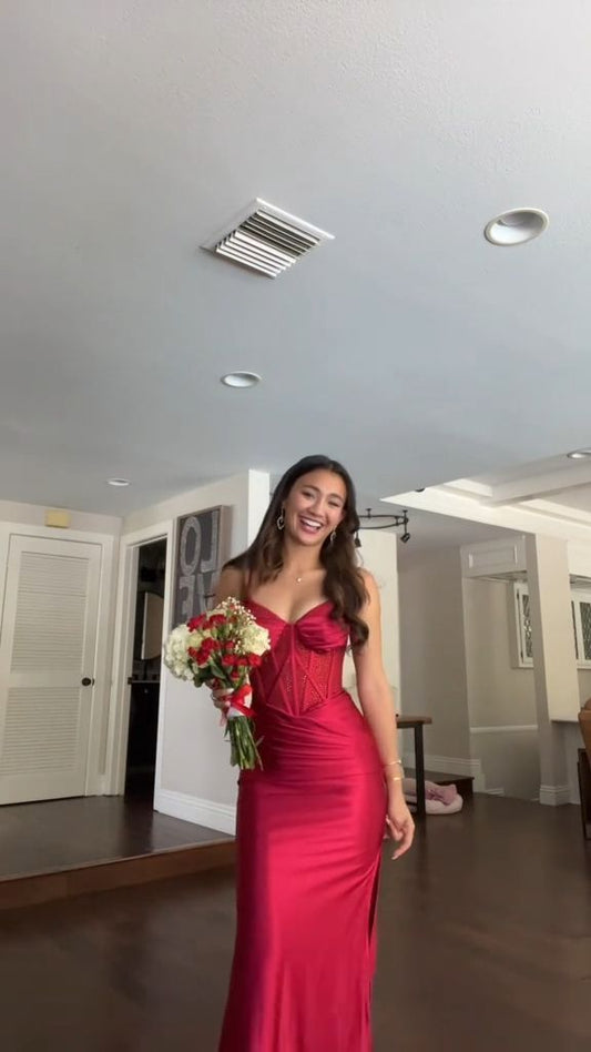 Red Mermaid Prom Dress Simple Long Party Dress S6024