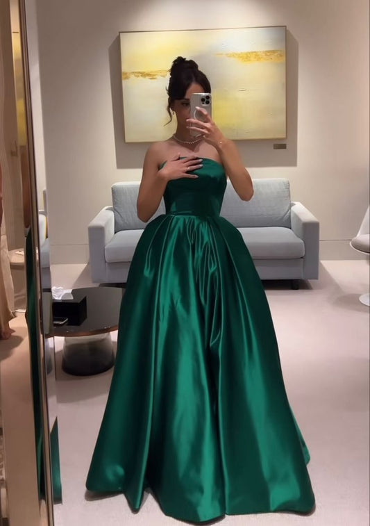 Strapless A Line Green Long Prom Dress Formal Party Gown S6257