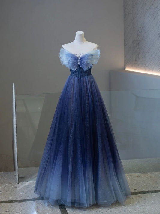 A-line Strapless Elegant Long Prom Dresses Ombre Evening Formal Dress S6370