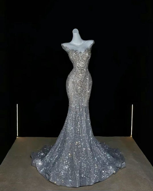 Silver Sequin Mermaid Long Princess Dress Evening Gown S6567