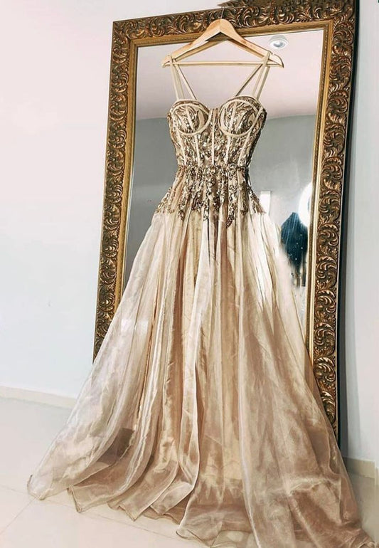 Spaghetti Strap Sequins Long Prom Dresses S5994