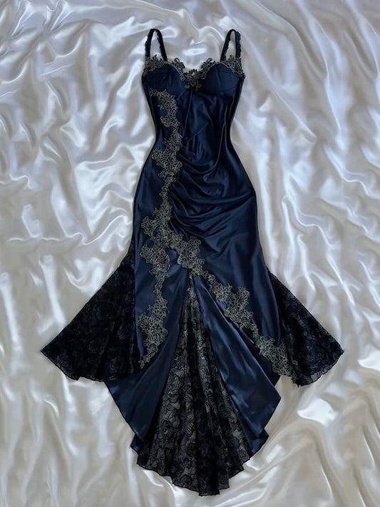 Sexy Navy Blue Mermaid Lace Prom Dress Party Dress S6452