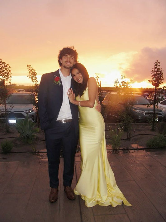 Yellow Mermaid Backless Party Prom Dresses Long Evening Dress S6595