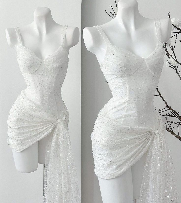 Sexy White Straps Mini Tulle Sequin Homecoming Dress S5896