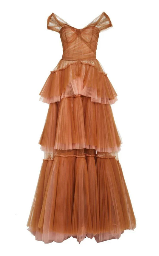 Vintage Elegant A-Line Tiered Prom Dress Long Sweetheart Evening Dress Chiffon Formal Dress TP4578