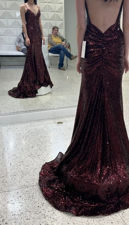 Mermaid Burgundy Sequin Floor Length Prom Dress 22th Birthday Outfit S6219