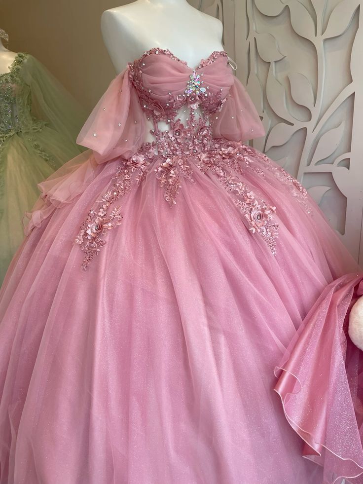 Pink Quinceanera Dresses Off Shoulder Long Sweet 15 Princess Dress Girl Prom 16 Ball Gown S6432