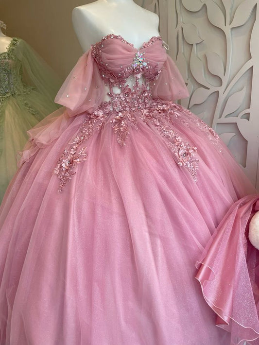 Pink Quinceanera Dresses Off Shoulder Long Sweet 15 Princess Dress Girl Prom 16 Ball Gown S6432