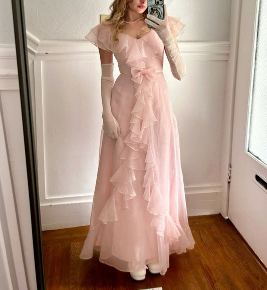 Elegant Long Pink Prom Dresses A-Line Floor Length Evening Party Gowns S6291