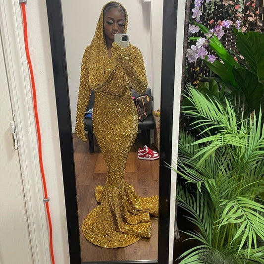 Sparkly Gold Prom Dress Sheath Formal Evening Dresses S6278