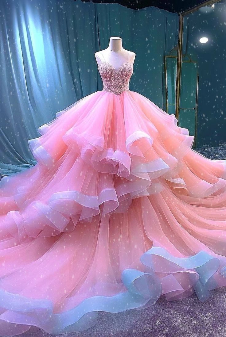 Ball Gown Straps Pink Organza Sweet 16 Dresses S6394