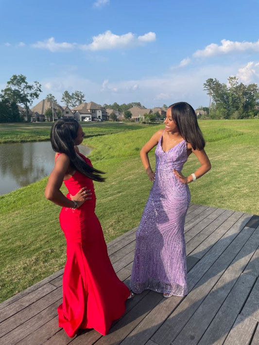 Elegant Lilac Mermaid Prom Dresses Long Evening Dress S6574