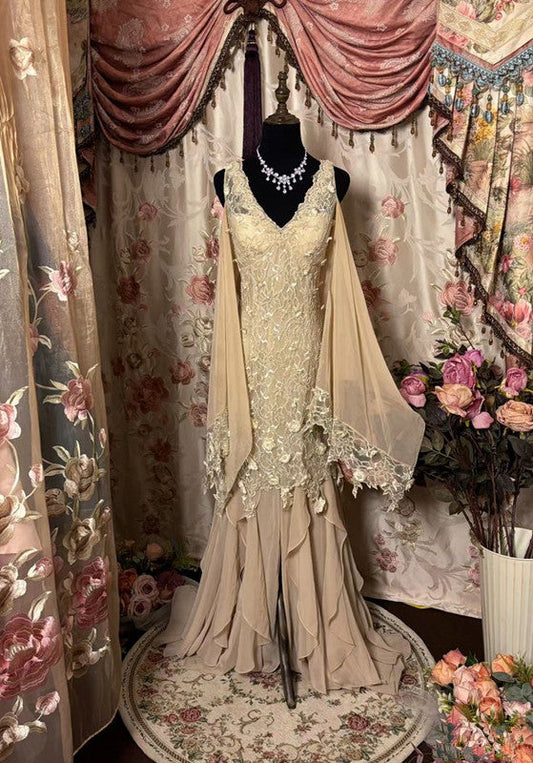 Champagne Mermaid Long Princess Dress Girl Prom Gown S6540