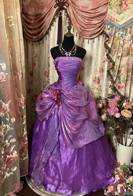 A Line Long Strapless Purple Princess Dress Prom Ball Gown S6554