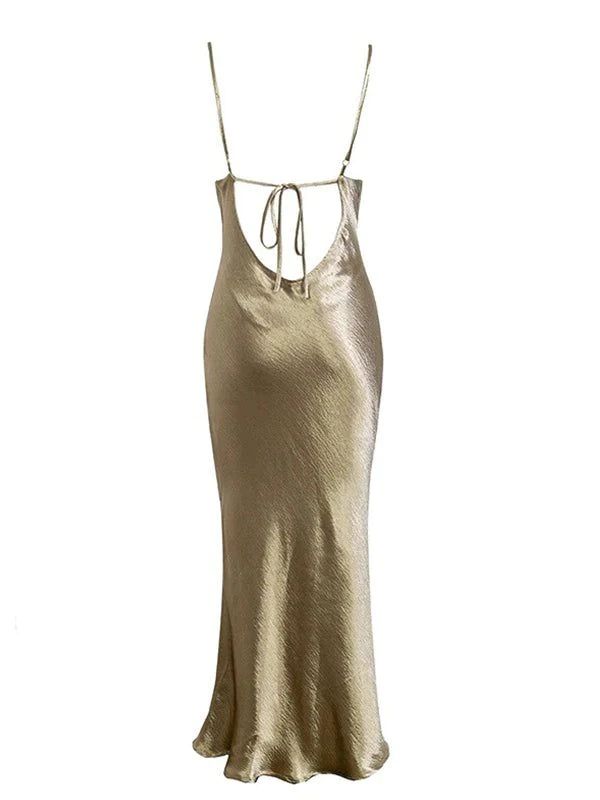 Elegant Mermaid Straps Gold Maxi Dress 21th Birthday Outfits S6070
