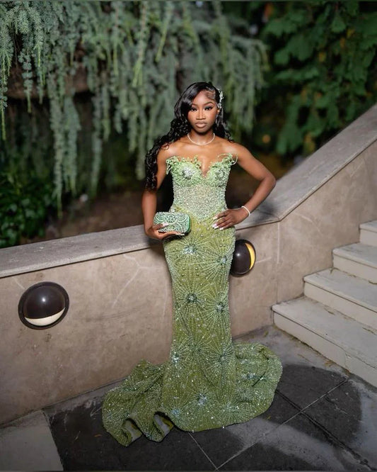 Gorgeous Green Beaded Prom Dress Long Sweetheart Evening Dress Mermaid Formal Dress TP4588