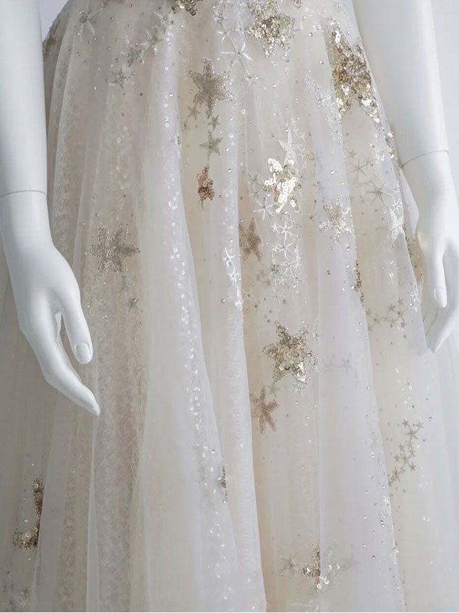 Light Tulle Sequin Tea Length Prom Dress, Tulle Formal Dress S6335