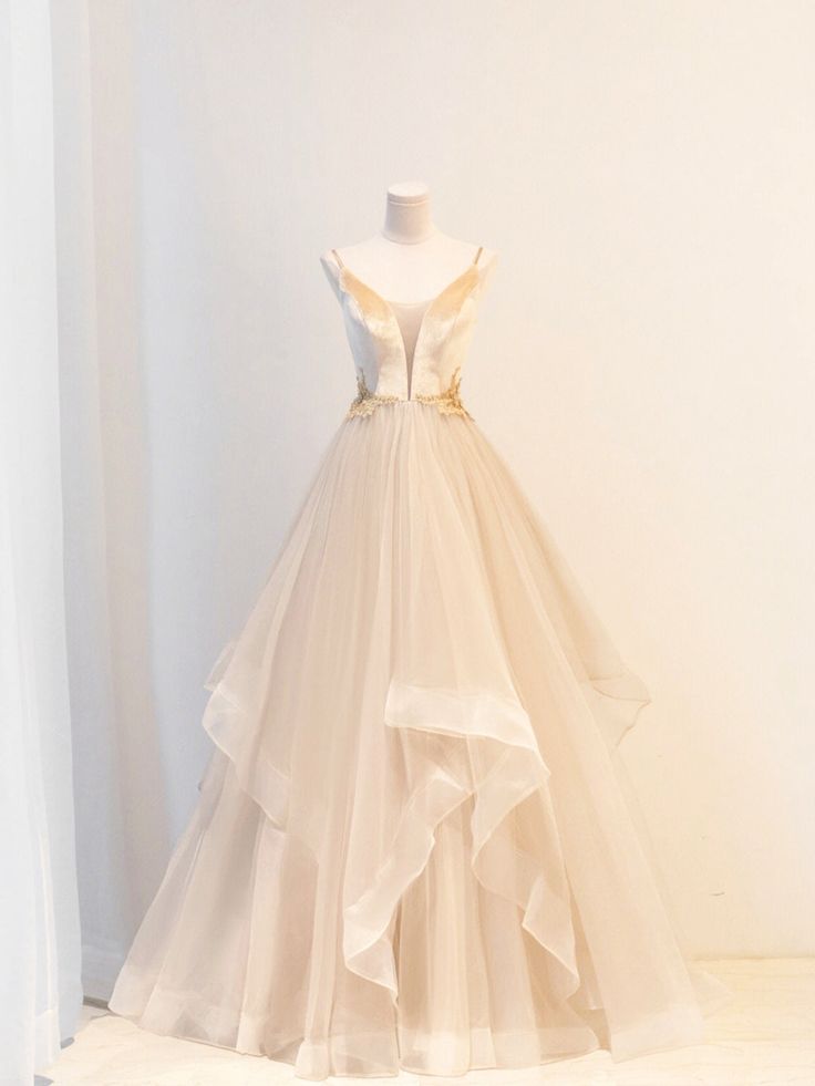 Velvet and Tulle Long Prom Dress, V-Neck Spaghetti Strap Evening Dress S6273